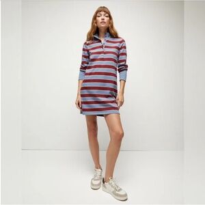 Veronica Beard Cenda Striped Cotton Jersey Mini Dress, Red Blue, Size XS Preppy